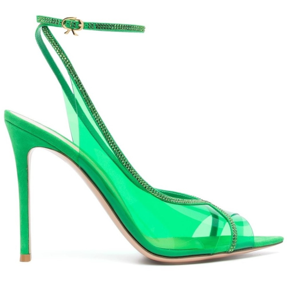 Gianvito Rossi Crystal-Embellished Stiletto Pumps Sandals Size 38 Green NEW
